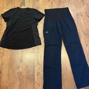 Black Maternity Scrub Top and Pants Set